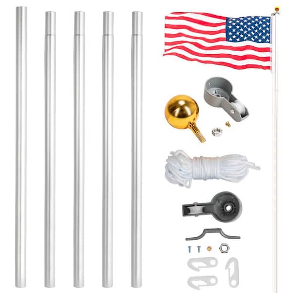 25 ft. Solemn Outdoor Decoration Sectional Halyard Pole US America Flag Flagpole Kit