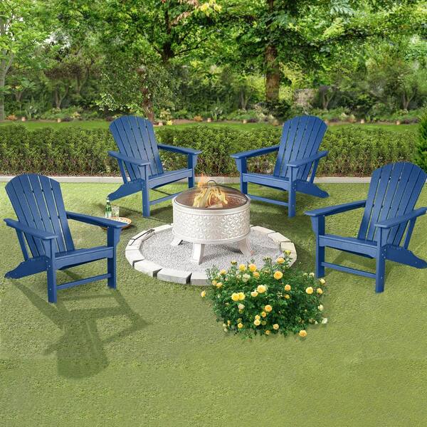 Weather Resistant Royal Blue Recycled Plastic Outdoor Patio Adirondack Chair Set of 4