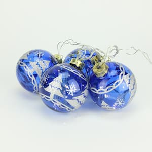 Battery Operated Blue Glass Ball LED Lighted Christmas Ornaments (Set of 4)