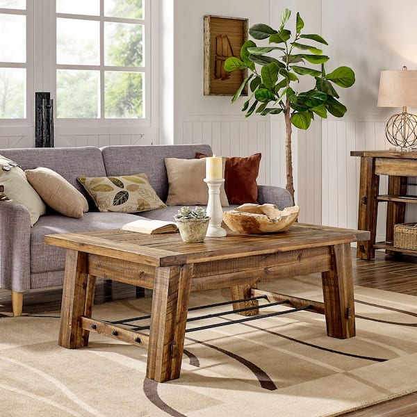Alaterre Furniture Durango 48 in. Brown Rectangle Wood Top Coffee Table with Shelf