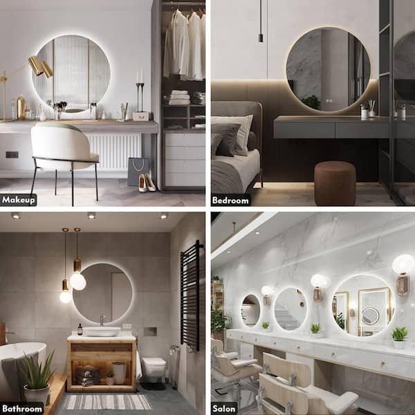 MEIOUKA 20 Inch Round LED Bathroom Mirror - Anti-Fog, Dimmable, 3 Color Lights, Touch Sensor, Wall Mount