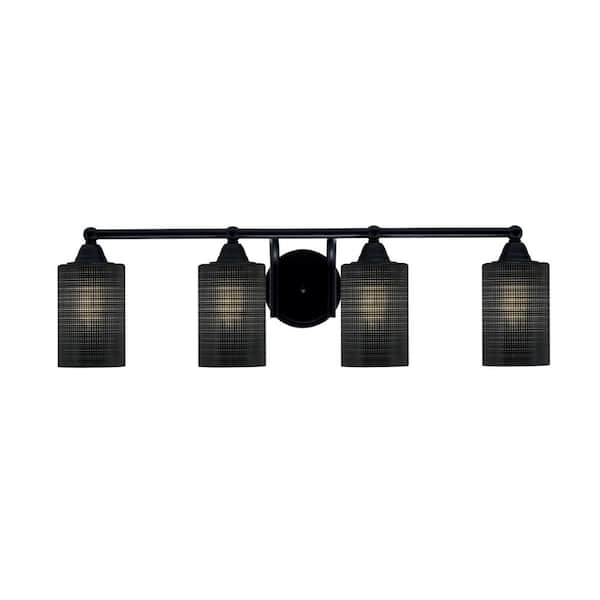Unbranded Madison 7 in. 4-Light Bath Bar, Matte Black, Black Matrix Glass Vanity-Light