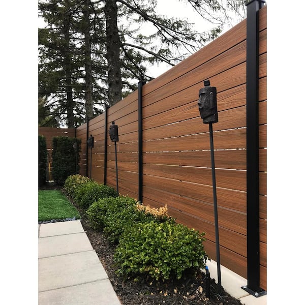 HOFT End Post Kit 73 in. x 3 in. x 3 in. Black Aluminum Deck Fence End Post and Hardware Kit A6