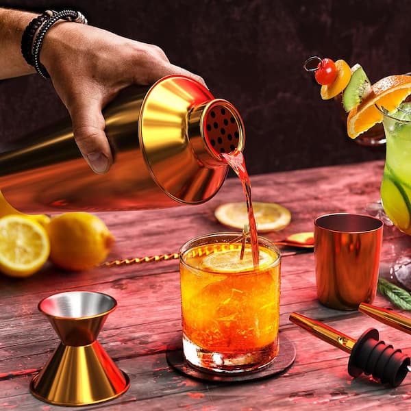 True Wood Pattern Cocktail Shaker, Stainless Steel with Strainer and Jigger  for Bartending, Bar Accessories, Bartender Set, Perfect for Margarita and