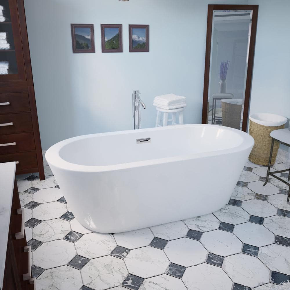 Mermaid 67'' White Acrylic Freestanding Soaking Bathtub with Chrome Faucet