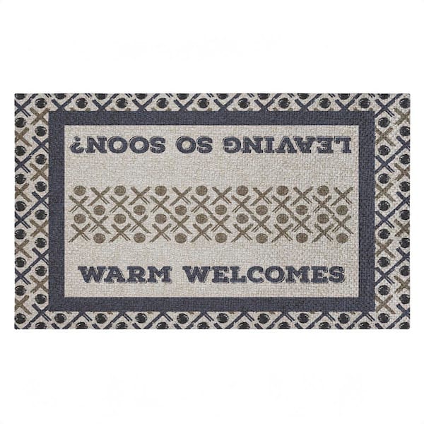 Patterned Dual Message Entry Blue 18 in. x 30 in. Polyester Non-Slip Outdoor Door Mat