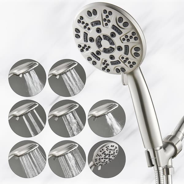 8-Spray Patterns 4.3 in. Wall Mount Handheld Shower Head 1.8 GPM in Brushed Nickel