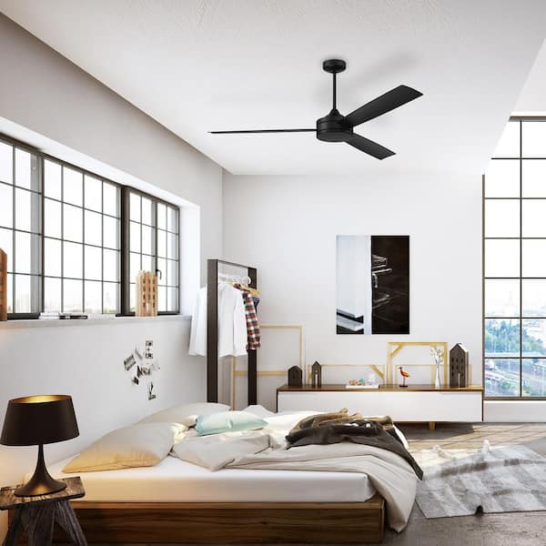 62 in. Flat Black; Flat Black Blades Angled Mount Wet Propeller  Outdoor Ceiling Fan w/ 4 Speed Wall Control Included