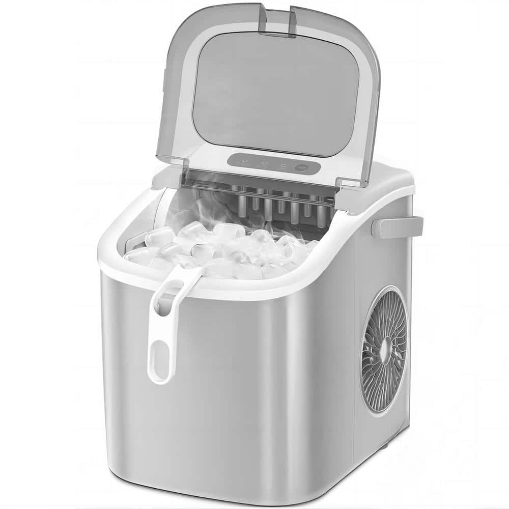 COWSAR 8.66 in. W 26 lbs./24H, 9-Pieces/6 Mins, Bullet Ice Portable  Countertop Ice Maker in Grey with/Ice Scoop and Basket Z58HD22H-GY - The  Home 