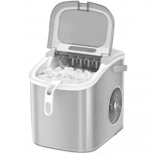 8.66 in. W 26 lbs./24H, 9-Pieces/6 Mins, Bullet Ice Portable Countertop Ice Maker in Grey with/Ice Scoop and Basket
