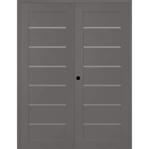 Alba 72 in. x 80 in. Right Active 6-Lite Frosted Glass Gray Matte Composite Double Prehung Interior Door