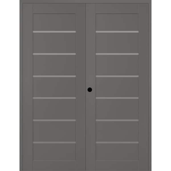 Belldinni Alba 48 in. x 96 in. Right Active 7-Lite Frosted Glass Gray Matte Composite Double Prehung French Interior Door