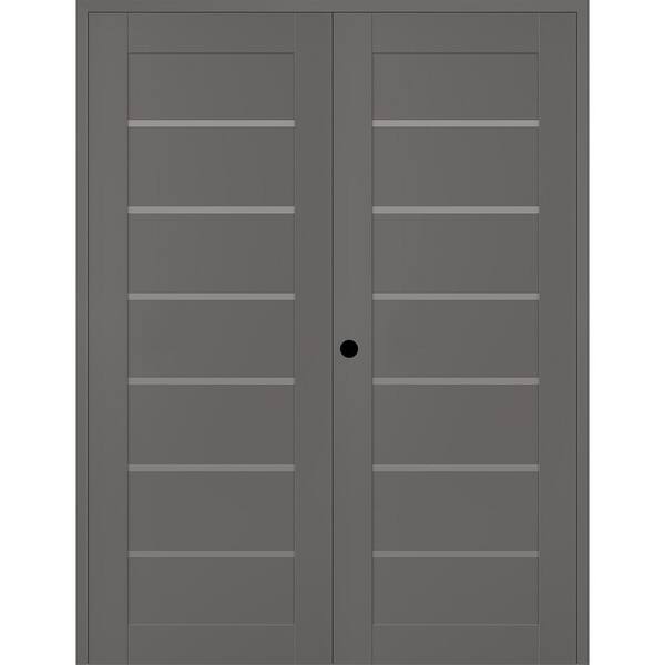 Belldinni Alba 56 in. x 84 in. Right Active 7-Lite Frosted Glass Gray Matte Composite Double Prehung Interior Door