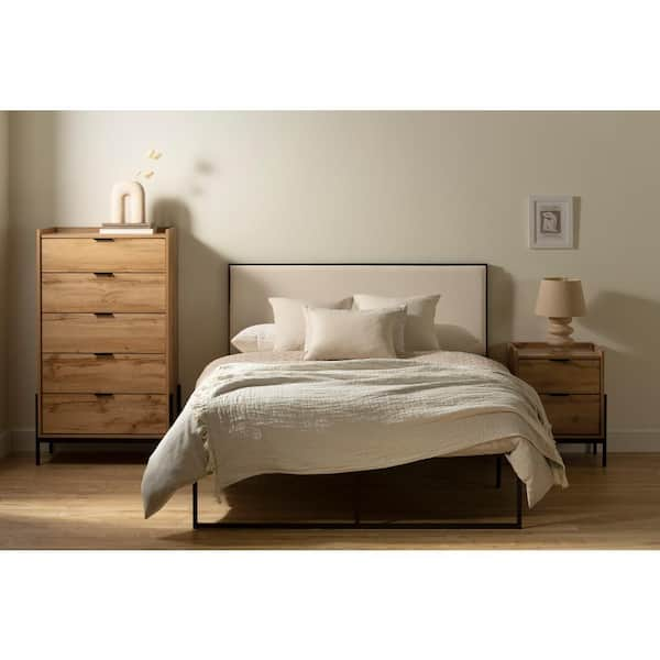 Mezzy Beige and Black Metal Frame, Queen Panel Bed