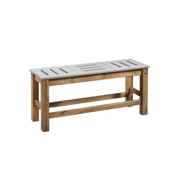 Manhattan Comfort Stillwell 37.8 in. Gray and Natural Wood Bench (Set of 2)