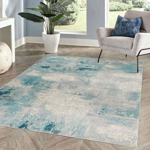 JONATHAN Y Contemporary Pop Modern Abstract Vintage Cream/Blue 4 ft. x 6 ft. Area Rug