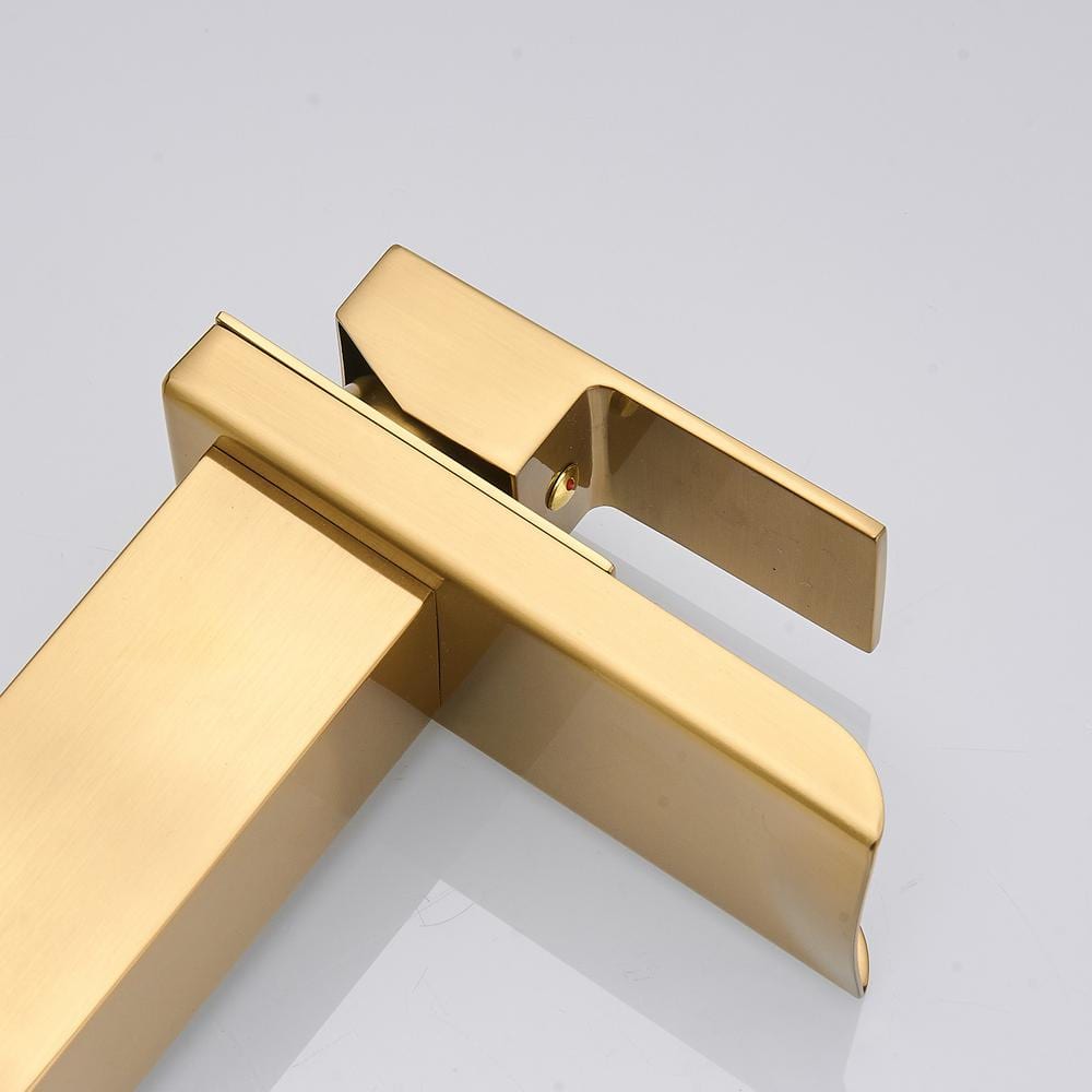 Brushed Gold Brass Single Handle Waterfall Bathroom Faucet