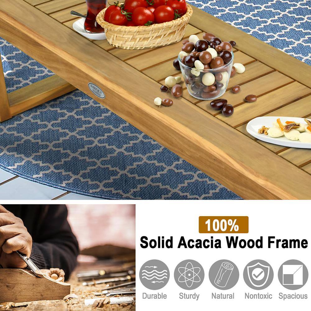 Teak Acacia Wood Slatted Outdoor Dining Bench with U-Shaped Legs