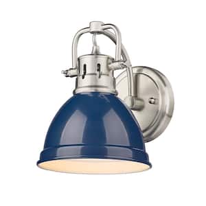 Duncan 1-Light Pewter Wall Sconce with Navy Blue Shade