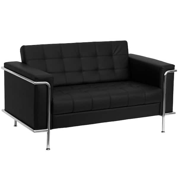 Flash Furniture Hercules Lesley 59 in. Black Faux Leather 2-Seat Loveseat with Steel Frame