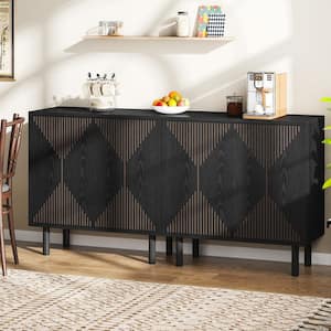 Ahlivia Black Wood 58.04 in. Sideboard Buffet, Modern Storage Cabinet, Large Buffet Cabinet, Cupboard with 4 Door