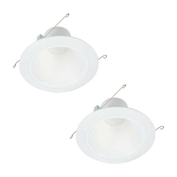 HALO 5 in. or 6 in. White Integrated LED Recessed Light Retrofit Trim at 3000K Soft White Low Glare Deep Baffle (2-Pack)