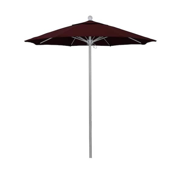 California Umbrella 7.5 ft. Gray Woodgrain Aluminum Commercial Market Patio Umbrella Fiberglass Ribs and Push Lift in Burgundy Pacifica