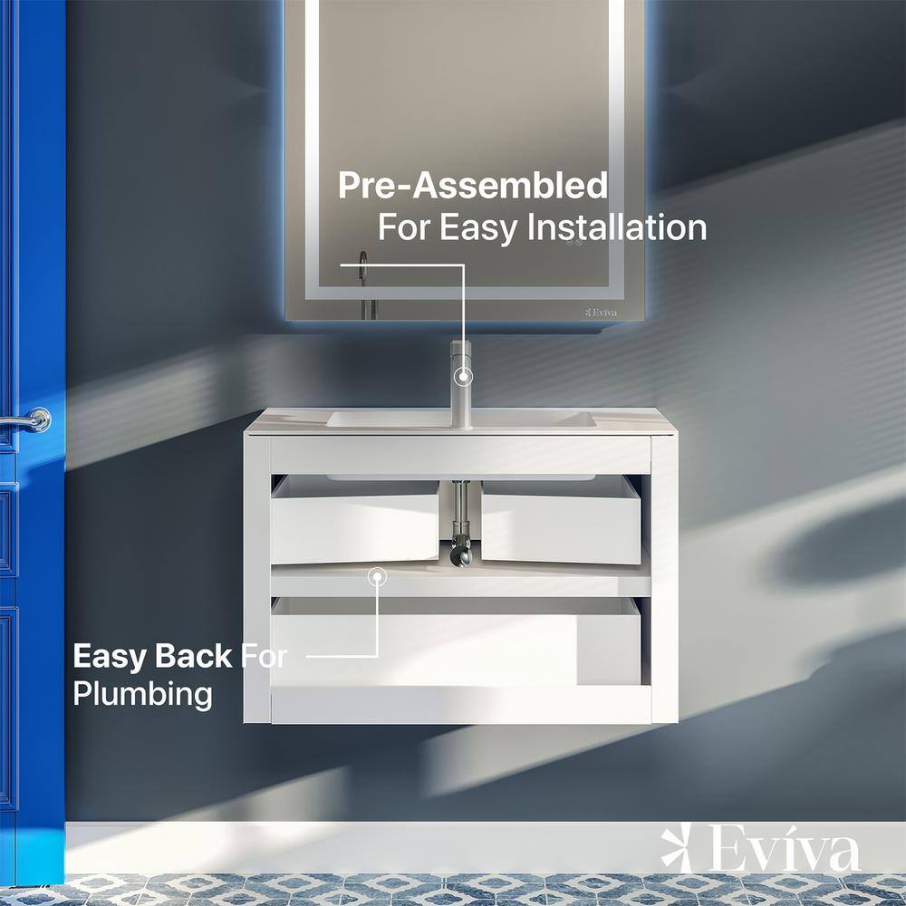 Vienna 36" Blue and White Wall-Mount Bathroom Vanity with Integrated Acrylic Top