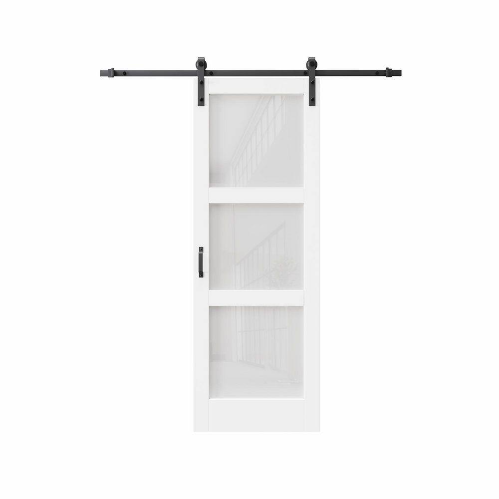 32 in. x 96 in. 3-Lite Frosted Glass White Primed MDF Composite Sliding Barn Door with Hardware Kit and Soft Close price history on PriceWatchPro
