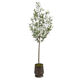 75in. Olive Artificial Tree in Ribbed Metal Planter