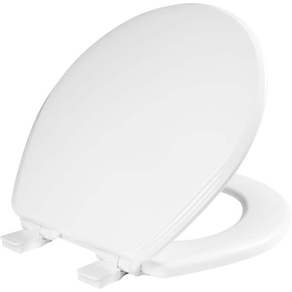Ashland Round Soft Close Enameled Wood Closed Front Toilet Seat in White Removes for Easy Cleaning, Never Loosens