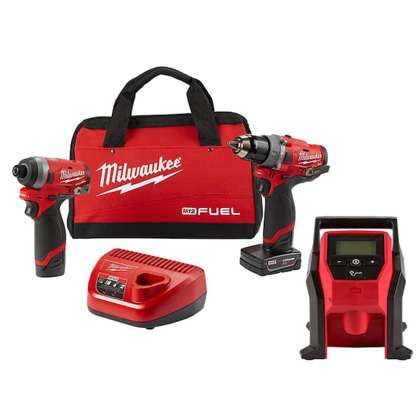Milwaukee M12 FUEL 12-Volt Lithium-Ion Brushless Cordless Hammer Drill and Impact Driver Combo Kit (2-Tool) with Compact Inflator