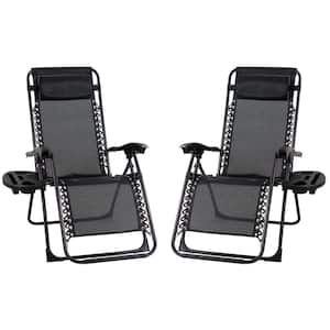 Black Metal Outdoor Patio Premier Recliner Gravity Chair (2-Pack)