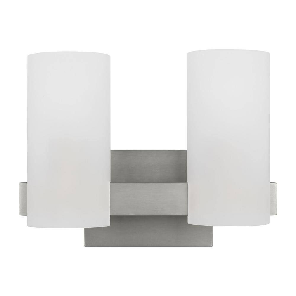 Rhode Medium Brushed Steel Vanity Light with Etched Glass Shades