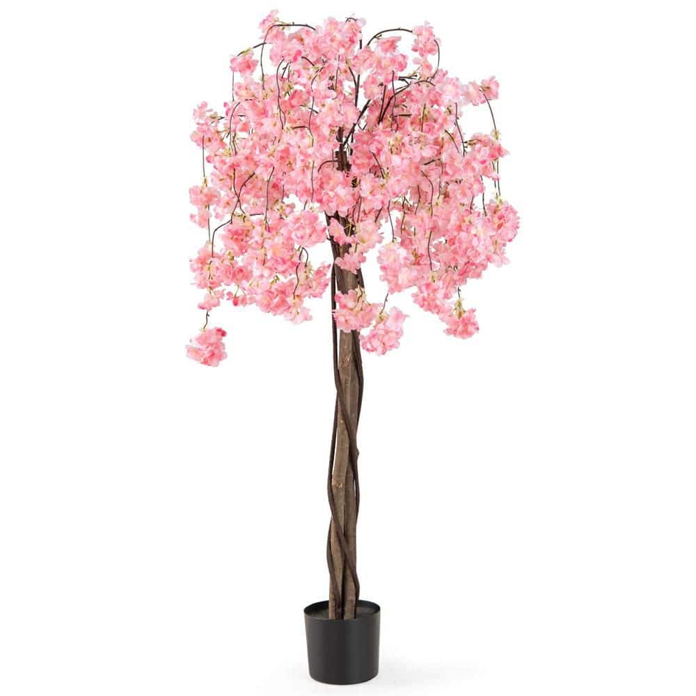 HONEY JOY 1 Pieces 5.5 ft. Tall Artificial Cherry Blossom Tree