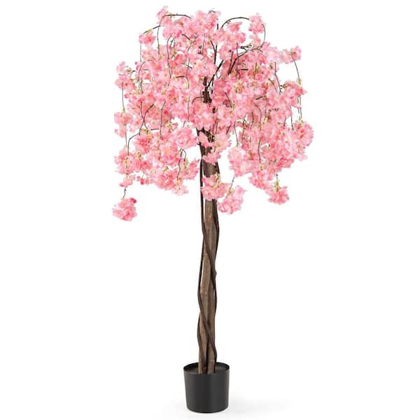 1 Pieces 5.5 ft. Tall Artificial Cherry Blossom Tree with Pink Flowers Fake Potted Tree Pink