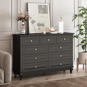 9-Drawer Black Wood Dresser Bedroom Storage Cabinet Modern Style 37 in. H x 55.1 in. W x 15.7 in. D