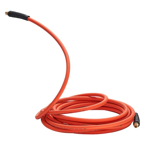 Orange Air Hose, 1/2 in. x 50 ft. Hybrid Air Hose with Solid Brass Male Fittings, 3-Layer Hybrid Material, 300 PSI