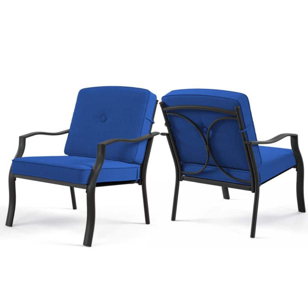 2-Pieces Metal Outdoor Patio Lounge Chairs with Seat and Navy Back Cushions for Yard price history on PriceWatchPro