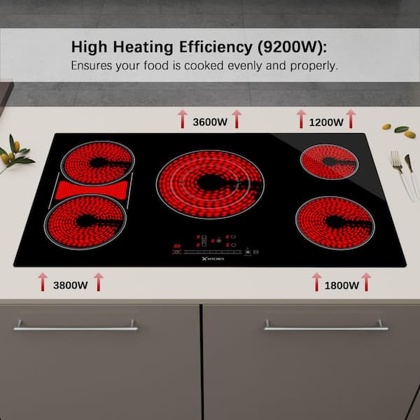 36 in. 5 Burners Radiant Electric Cooktop in Black with Tri-Ring Element, Bridge Element and ETL/FCC Certified