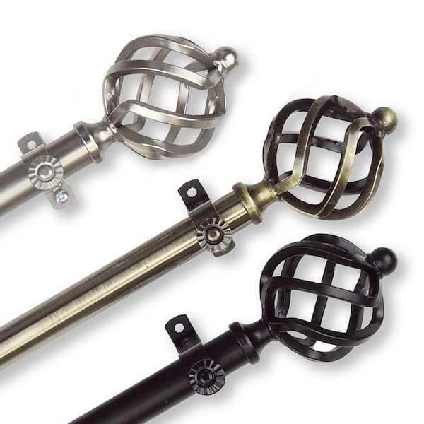 Rod Desyne 120 in. - 170 in. Telescoping Single Curtain Rod Kit in Antique Brass with Twist Finial