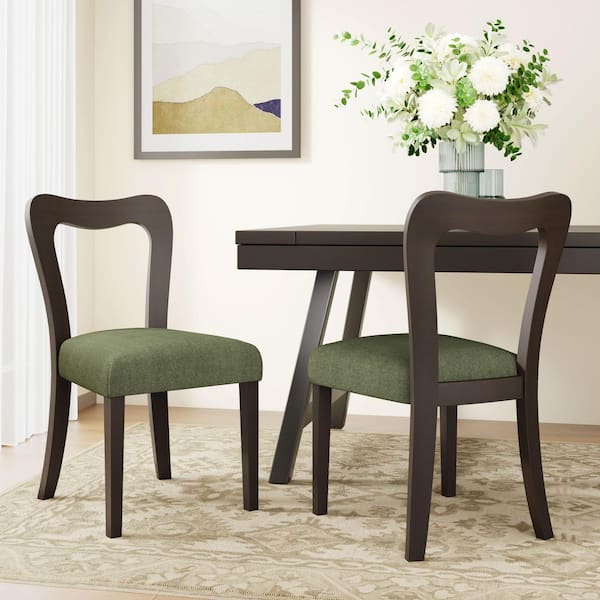 CHRISTOPHER KNIGHT HOME Ellington Modern Upholstered Dining Chairs with Open Back, Rubberwood, Dark Brown Plus Green, (Set of 2)