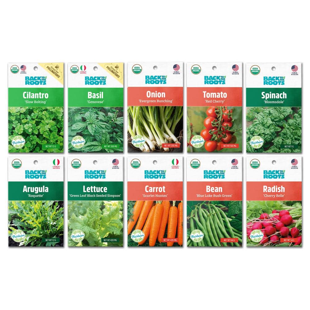 Back to The Roots Organic Beginner's Vegetable Garden Seeds Variety (10-Pack)