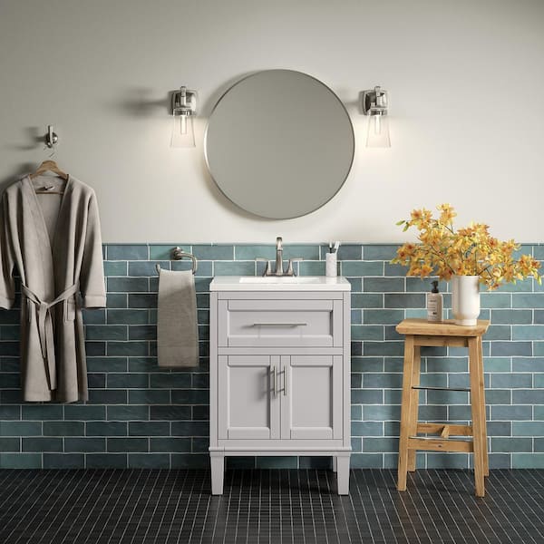 KOHLER Chesil 24in. Single Sink Freestanding Atmos Grey Bath Vanity with Bianco Bella Quartz Top Assembled