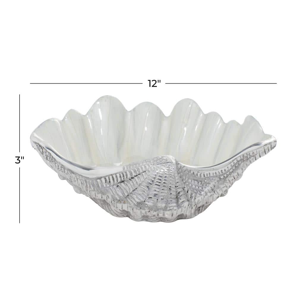 White Aluminum Shell Shaped Serving Bowl with Enamel Finish