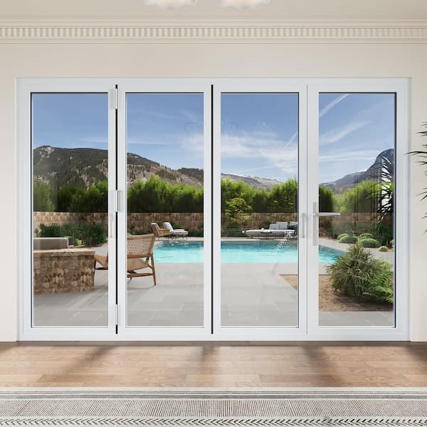 120 in. x 80 in. Right Swing Tempered Glass White Aluminum Folding Patio Door with Door Stopper (3-Folding Plus 1-Swing)