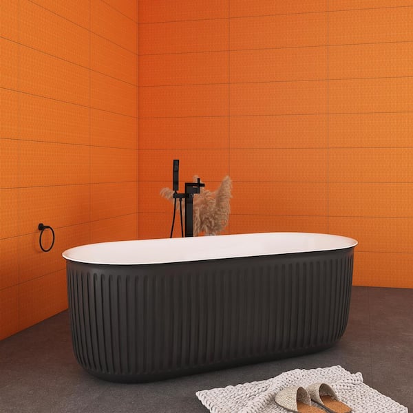 Staykiwi 67 in. x 31 in. Freestanding Soaking Bathtub with Center Drain in Grey with White