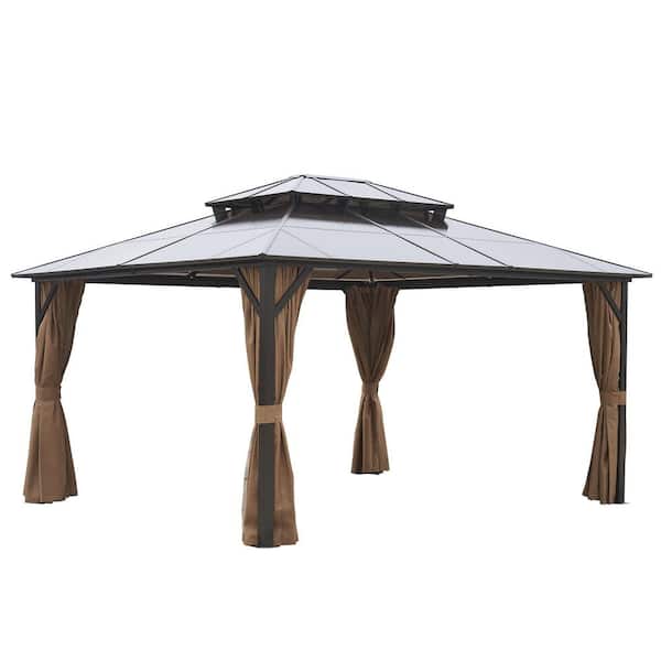 10 ft. x 12 ft. Hardtop Gazebo Double Roof Canopy Outdoor, Netting and Curtains, Aluminum Frame Polycarbonate Roof