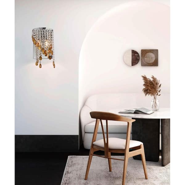2-Light Chrome Wall Sconce with Clear and Amber Glass Crystal Beads