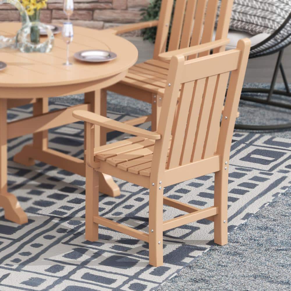 Teak Outdoor Patio Dining Armchair with Contoured Back